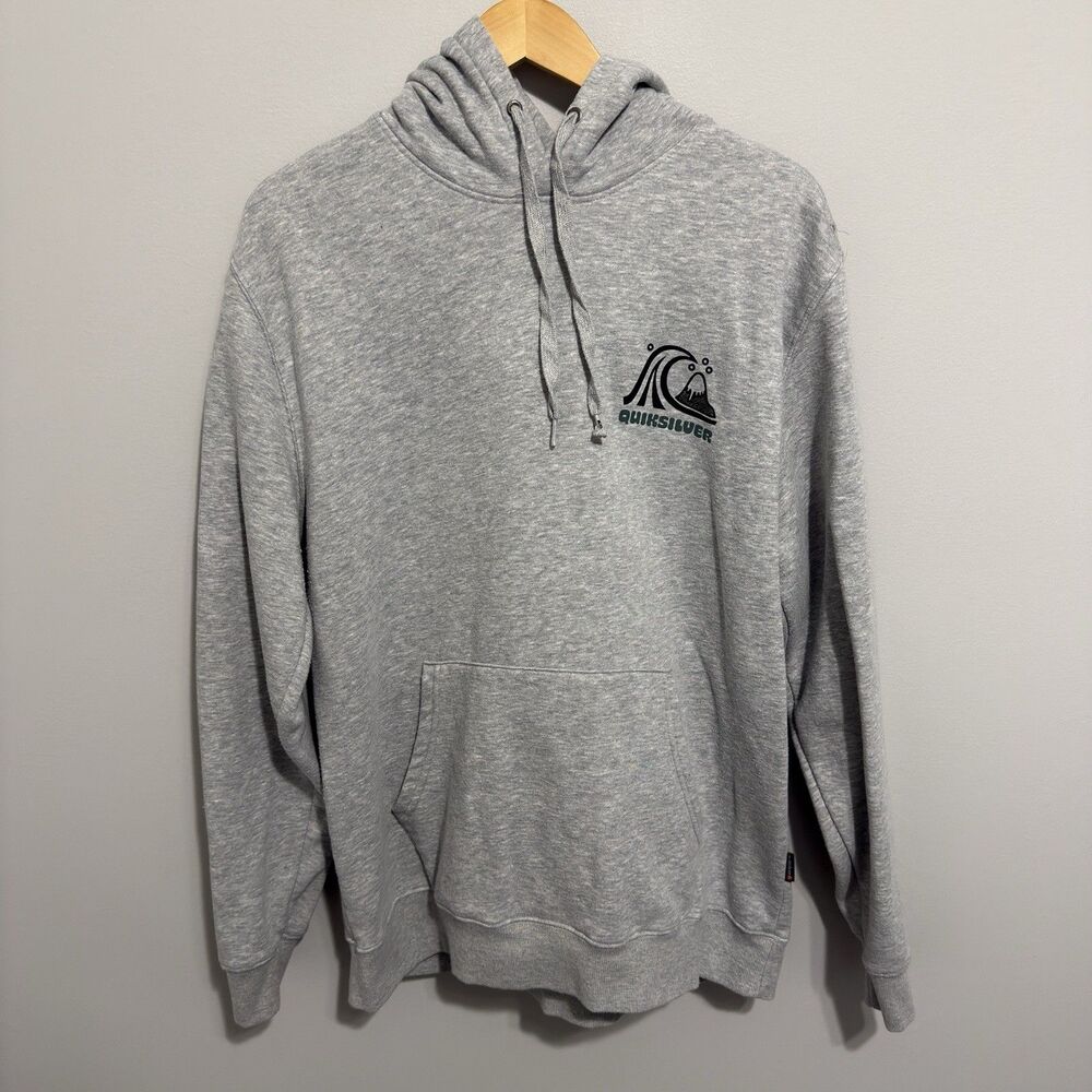 Quiksilver Hoodie Mens Large Gray Original Board Riding Logo Pullover Surf